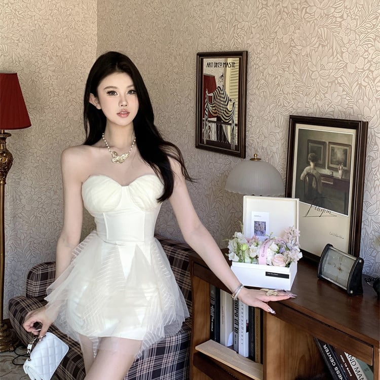 ミニドレスキャバドレスベアトップAラインパーティードレスセクシー