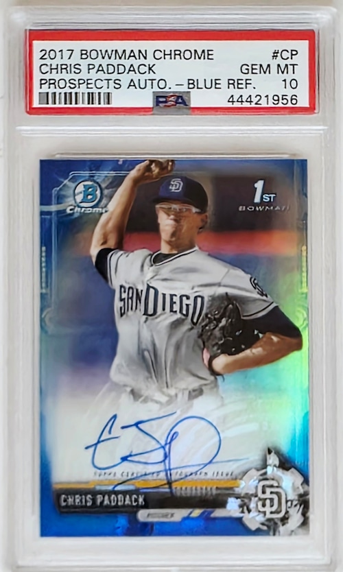 Chris Paddack | 2017 Bowman Chrome Prospects | San Diego Padres | Blue Refractor Signed | PSA10