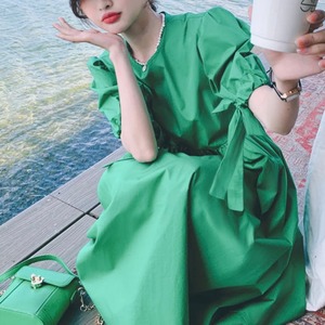 リボンパフスリーブワンピース　A1819