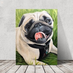 Canvas painting with wooden frame  -happy-　　art-13
