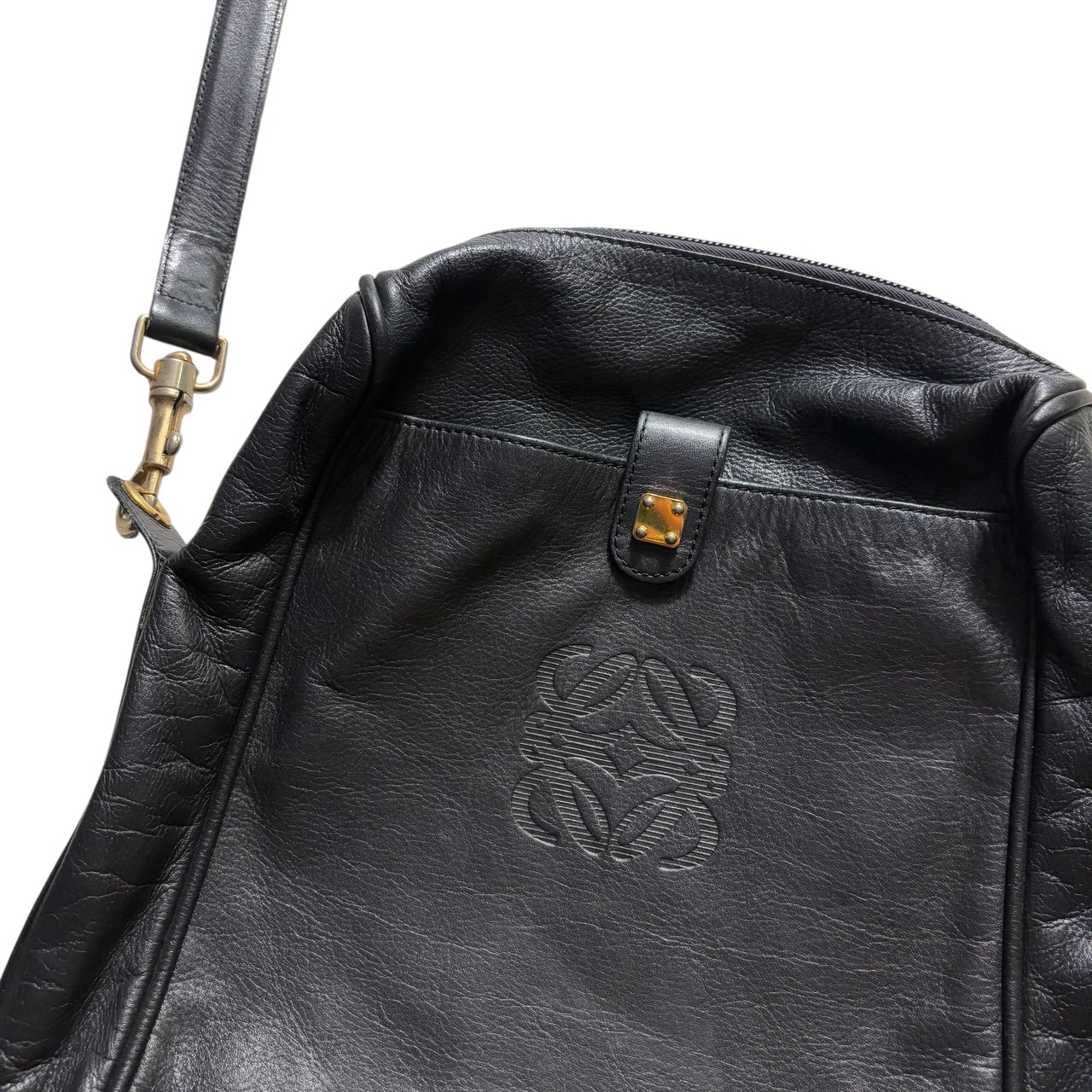 vintage LOEWE black leather shoulder bag “anagram”