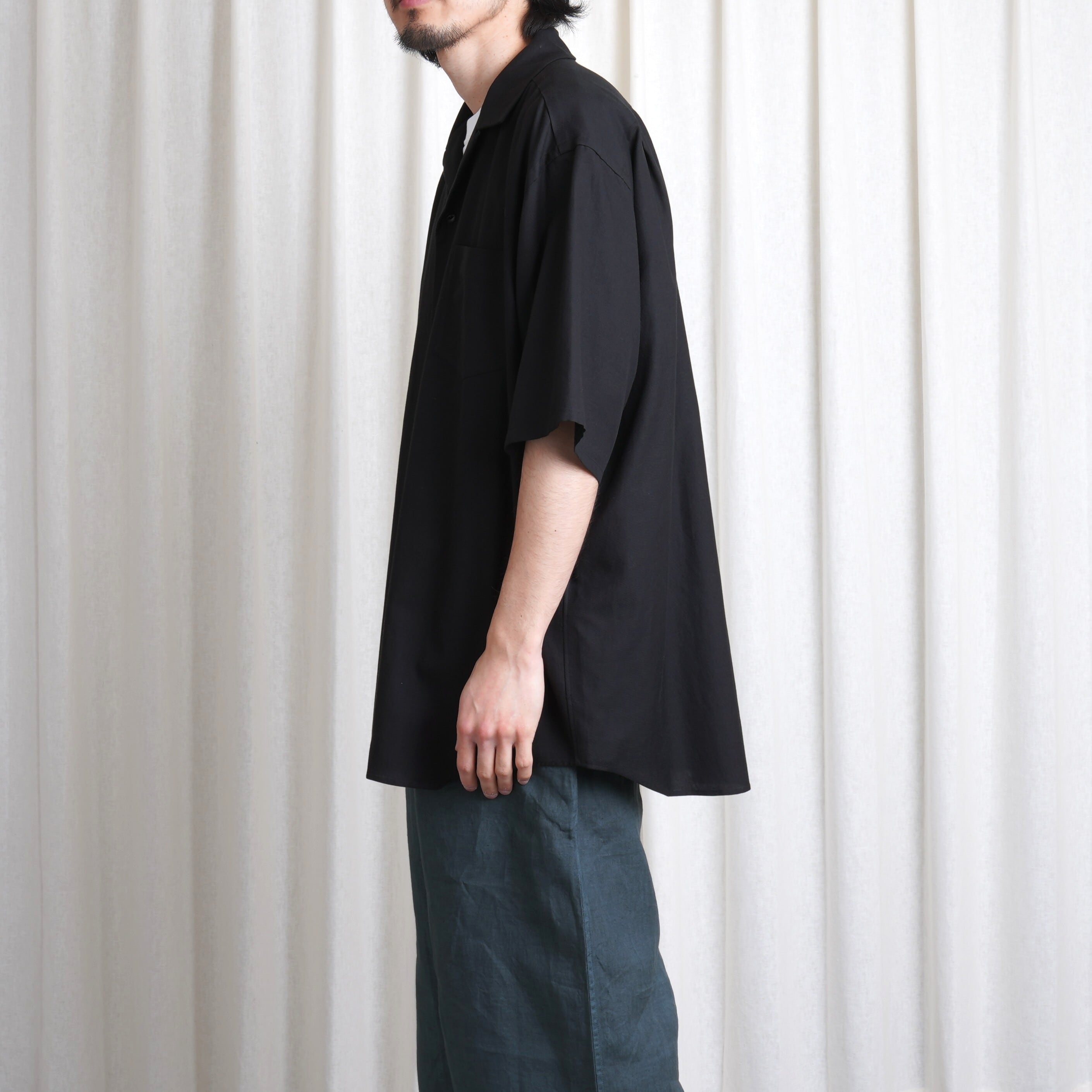 YOKO SAKAMOTO | OPEN COLLAR S/S SHIRT | BLACK | suikazura