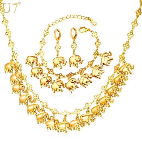 レディース ネックレス ブレスレット ピアス ジュエリーセット 象 チャーム セット ラッキー 動物 カラー 80001578