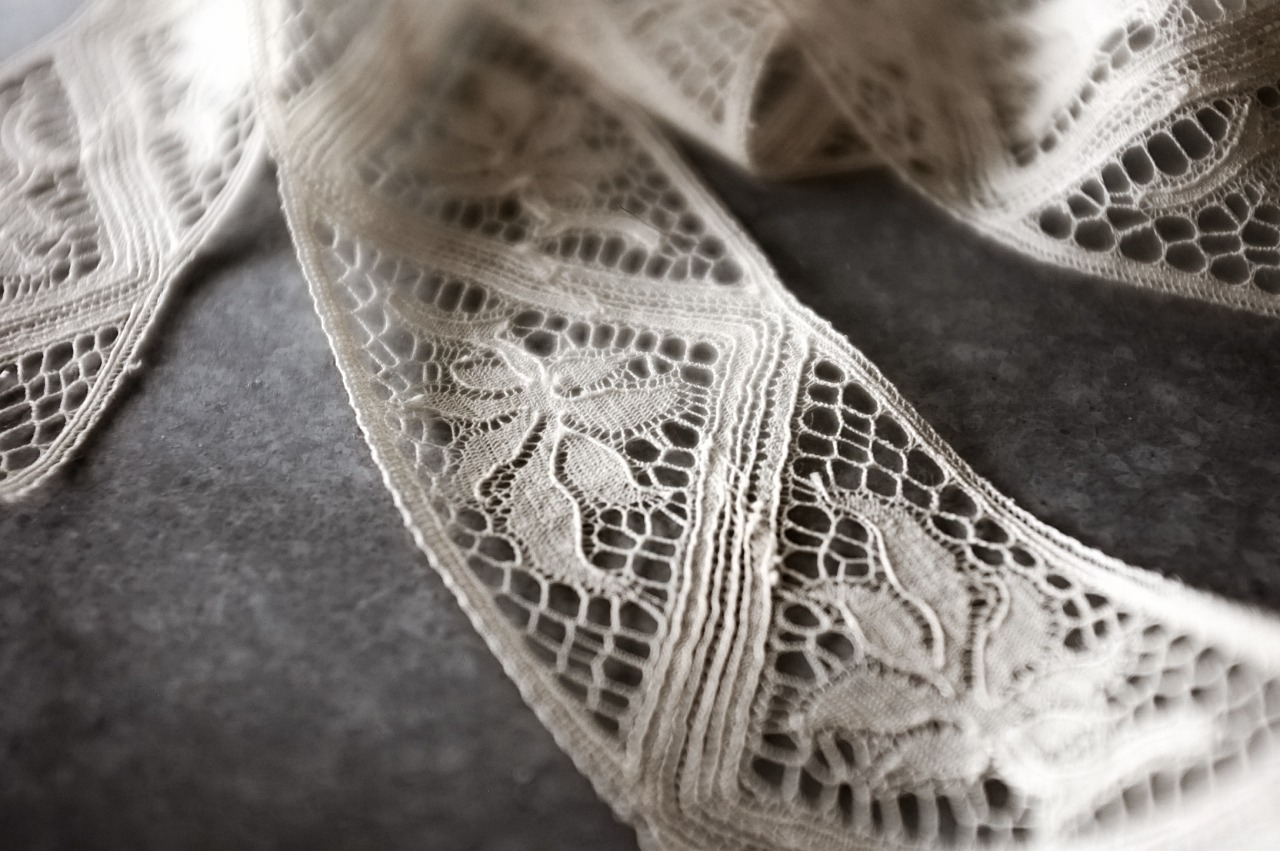 フランス 1900s イチジクの葉とエデン的アンティークレース 100x5.7c