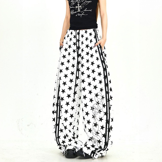 スターパターンサイドラインルーズフォルムパンツ 2col   R01902