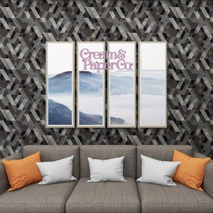 【切り売り】マットブラック × シルバー Geometric FL1-775304MT for DIY 幅53㎝ リピート64㎝