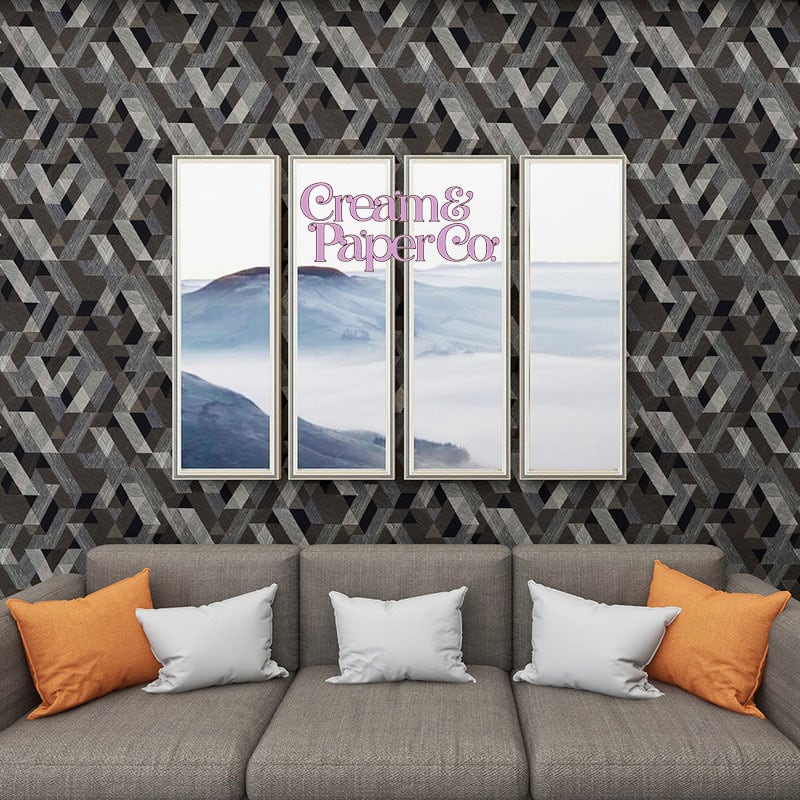 【切り売り】マットブラック × シルバー Geometric FL1-775304MT for DIY 幅53㎝ リピート64㎝