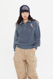 SPORTY LINE KNIT HALF ZIP UP_MELANGE BLUE