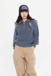 SPORTY LINE KNIT HALF ZIP UP_MELANGE BLUE