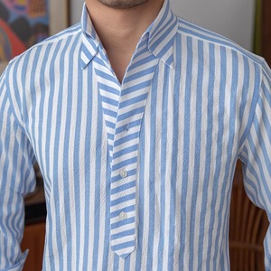 夏にぴったりの通気性と軽量性を兼ね備えたストライプ長袖シャツ　SH012
