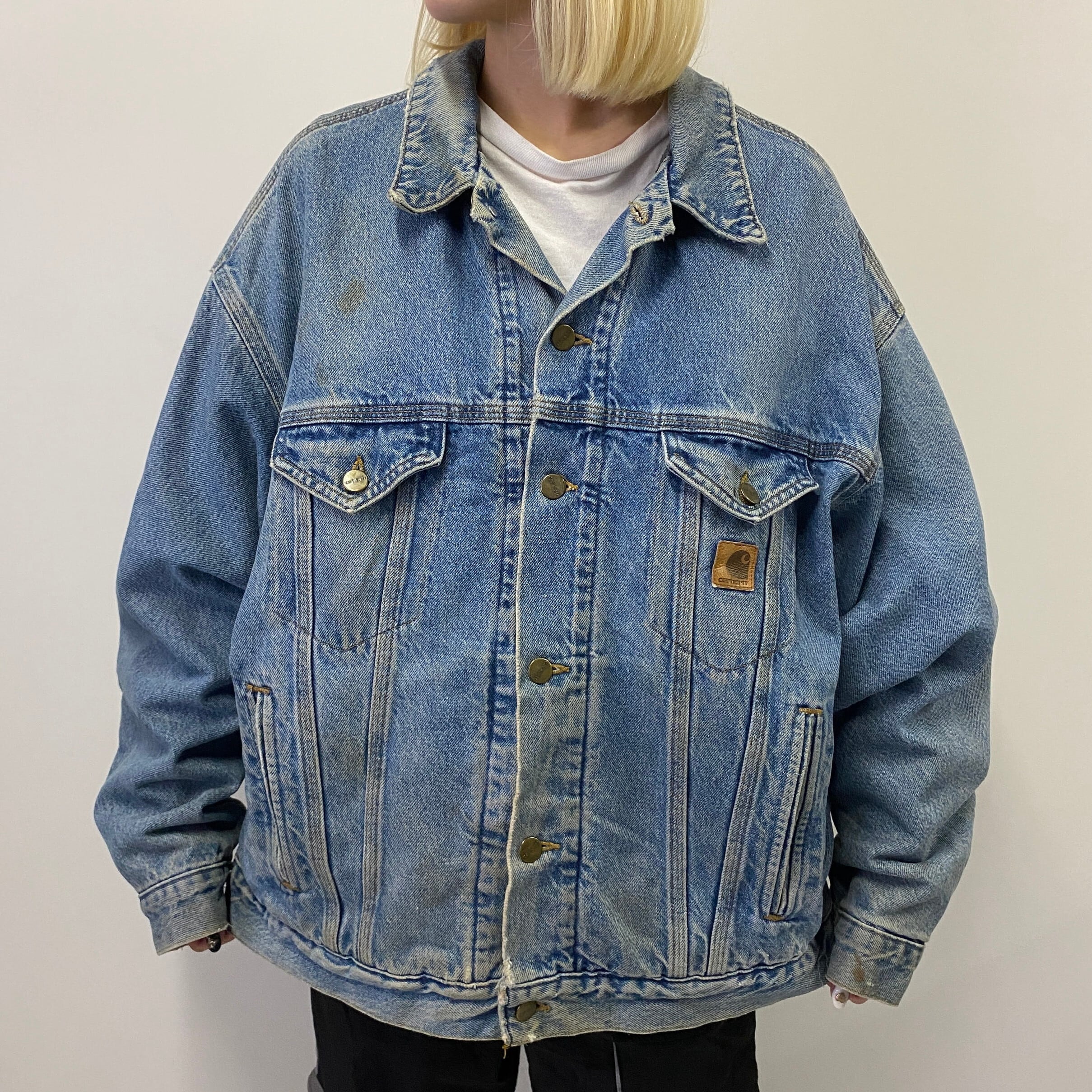 kzk_古着80s USA製 CARHARTT ブラック デニム トラッカージャケット 希少