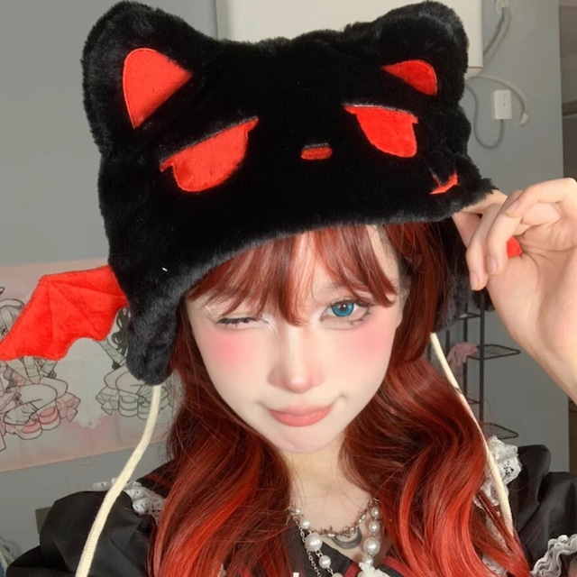 ロリータファッション通販 SEASONZ セミロリ ねこ耳 帽子 黒猫 デビルキャット かわいい コスプレ 衣装