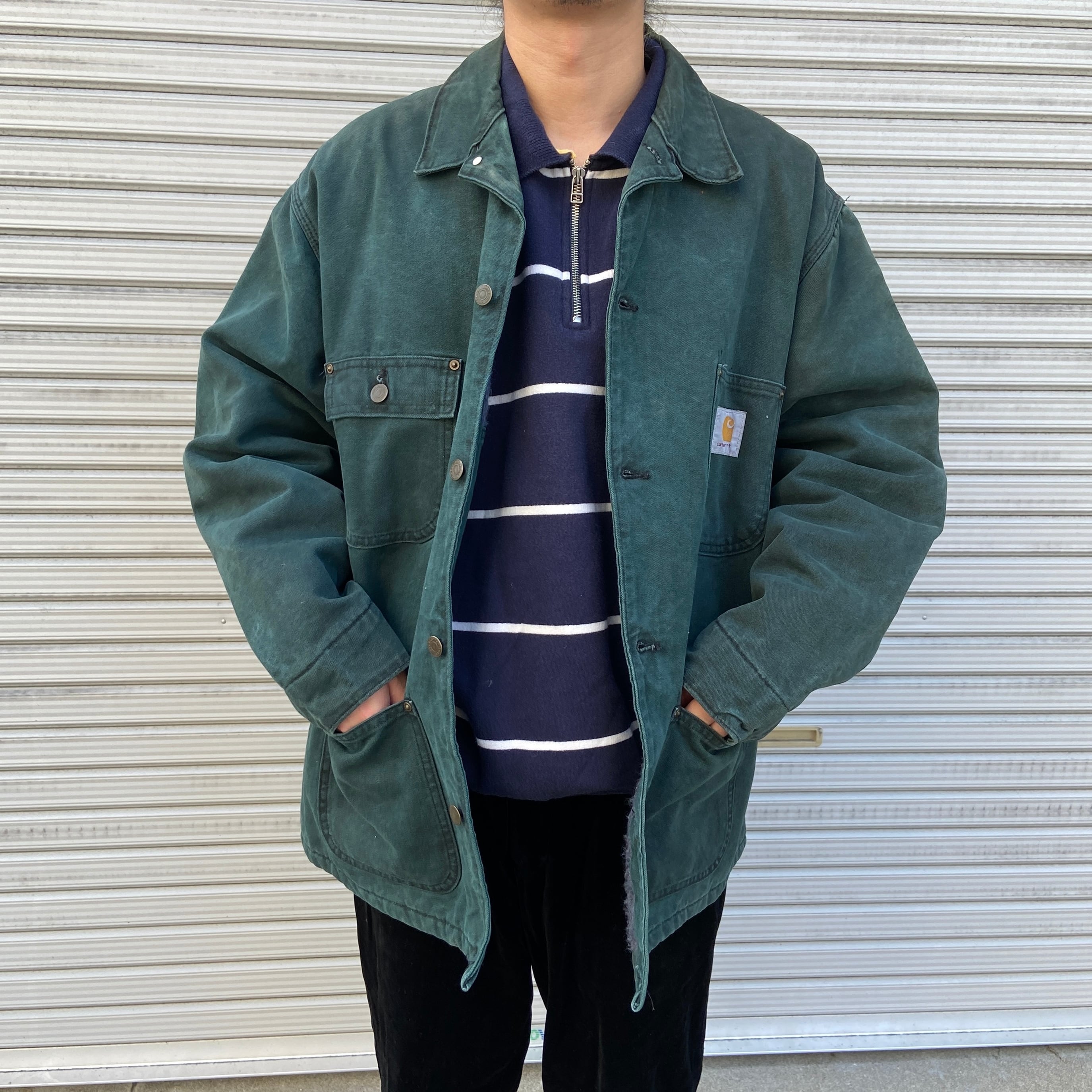 80s USA製 carhartt ミシガンチョアコート カバーオール 緑 L