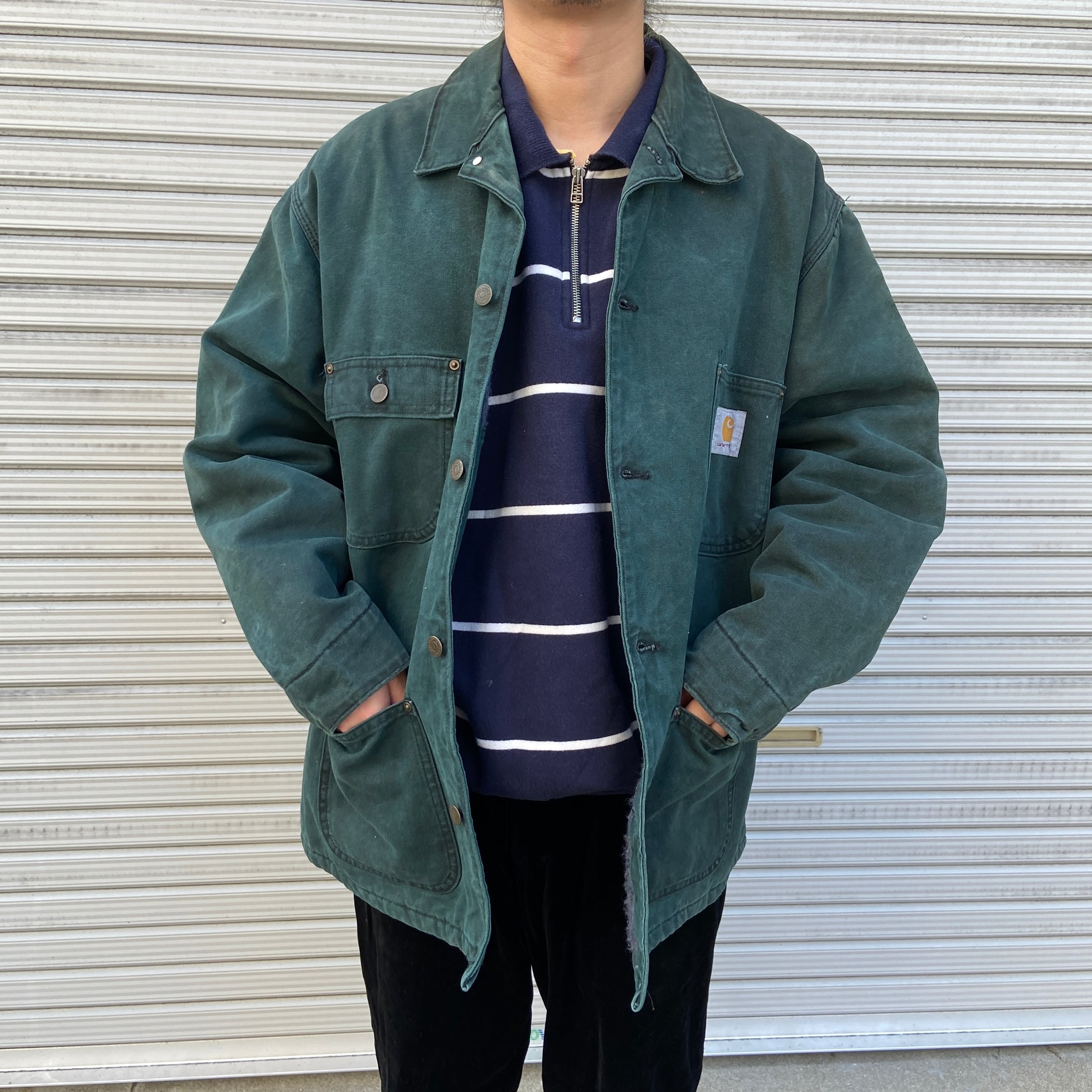 80s USA製 carhartt ミシガンチョアコート カバーオール 緑 L | 古着屋 Uan 