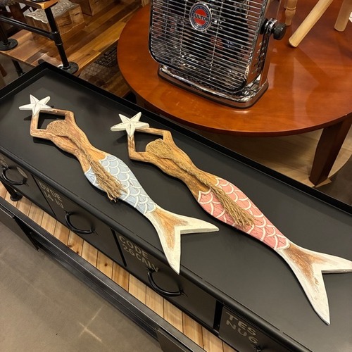 Indonesia Mermaid Hanging 2color - Blue Pink / インドネシア マーメイド ハンギング 全2色 ブルー ピンク 壁掛け 飾り デコレーション インテリア ディスプレイ 海岸風 コースタル ハワイアン雑貨 夏 人魚 南国風 ウッド