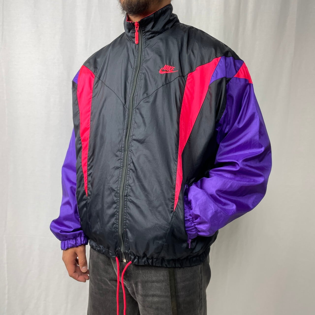 90年代 NIKE ナイキ 銀タグ 切替デザイン ナイロン トラックジャケット 
