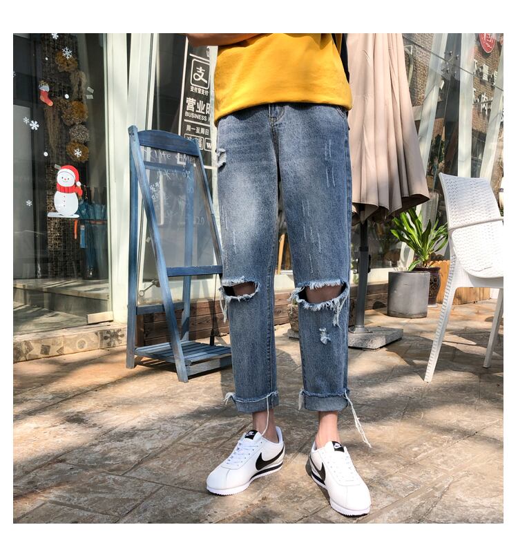 全1色 デニム パンツ ストレート カジュアル ダメージ おしゃれ