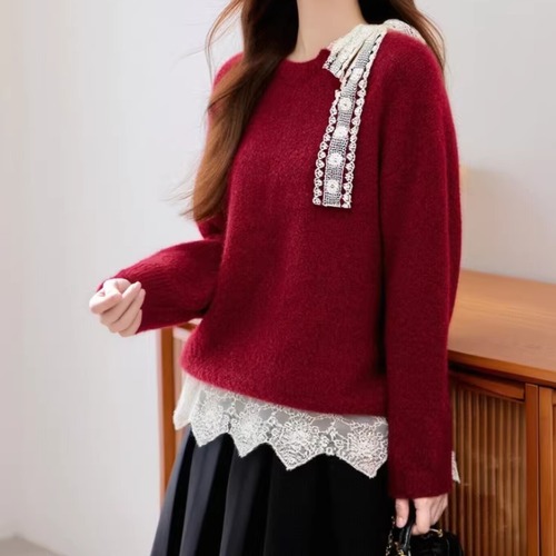 サイドレースリボンニットトップス ・10108