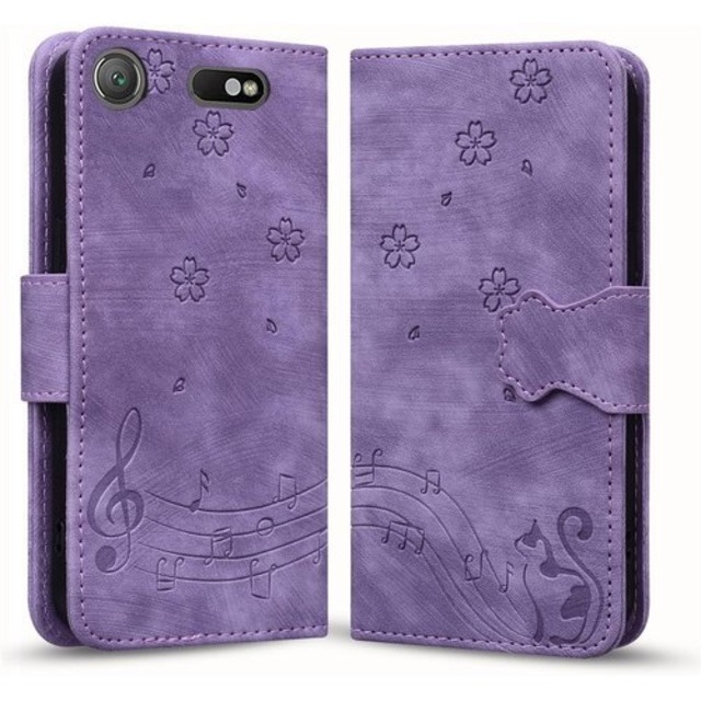 ソニー Xperia XZ1 ケース カバー TEDTIKJT xperia xz1 手帳型ケース エクスペリアxz1ケース xperia sov36 ケース 手帳型 xperia xz1ケース so-01k スマホケース 高级PU レザー 財布型 耐衝撃 携帯カバー スタンド機能 音楽子猫のパターン Sony Xperia XZ1 SO-01K / SOV36 通用 対応 紫の 1763