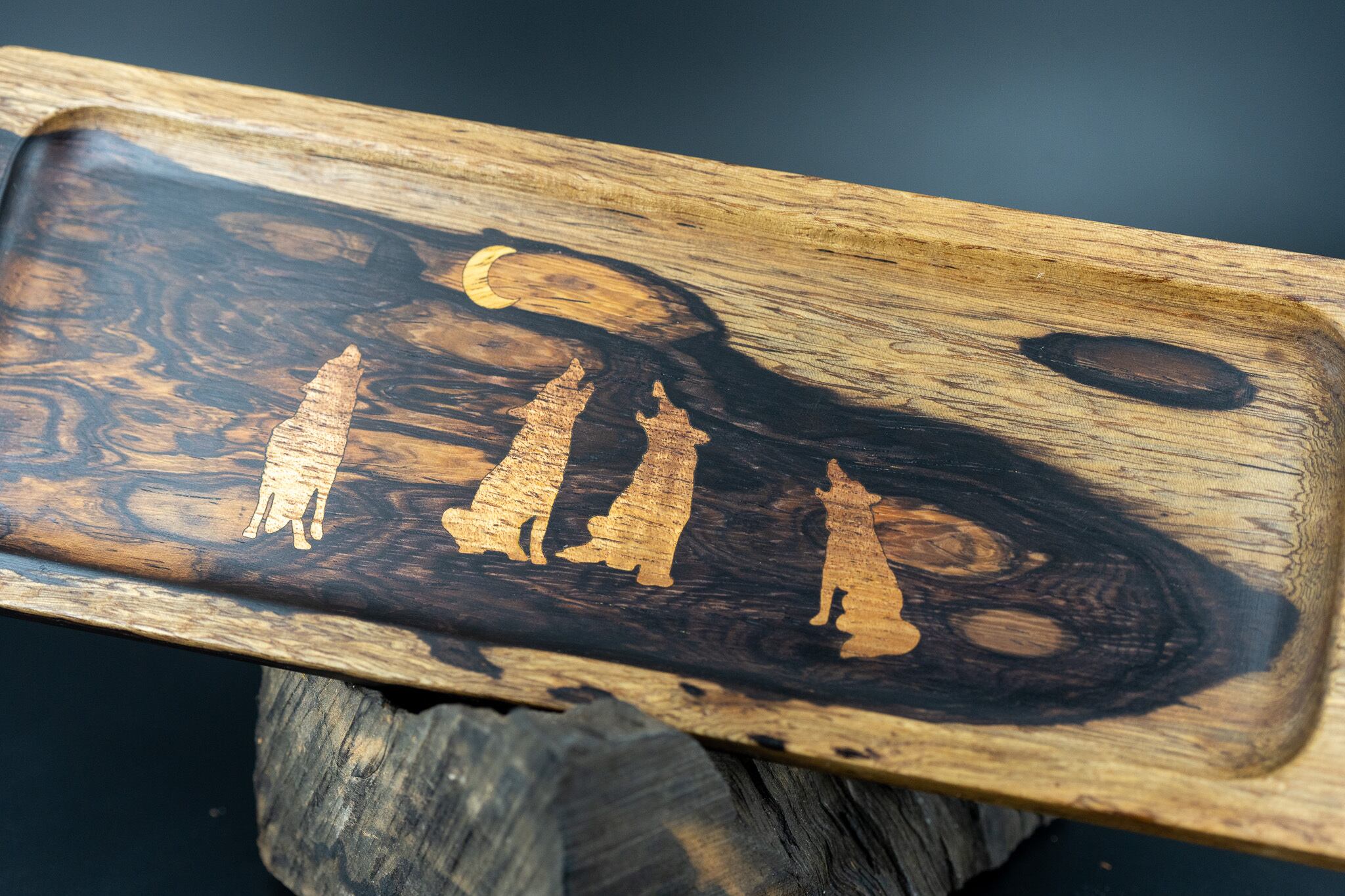 【 熱帯の黒き宝 】 ラオスブラック ペントレイ 木象嵌 月に吠える