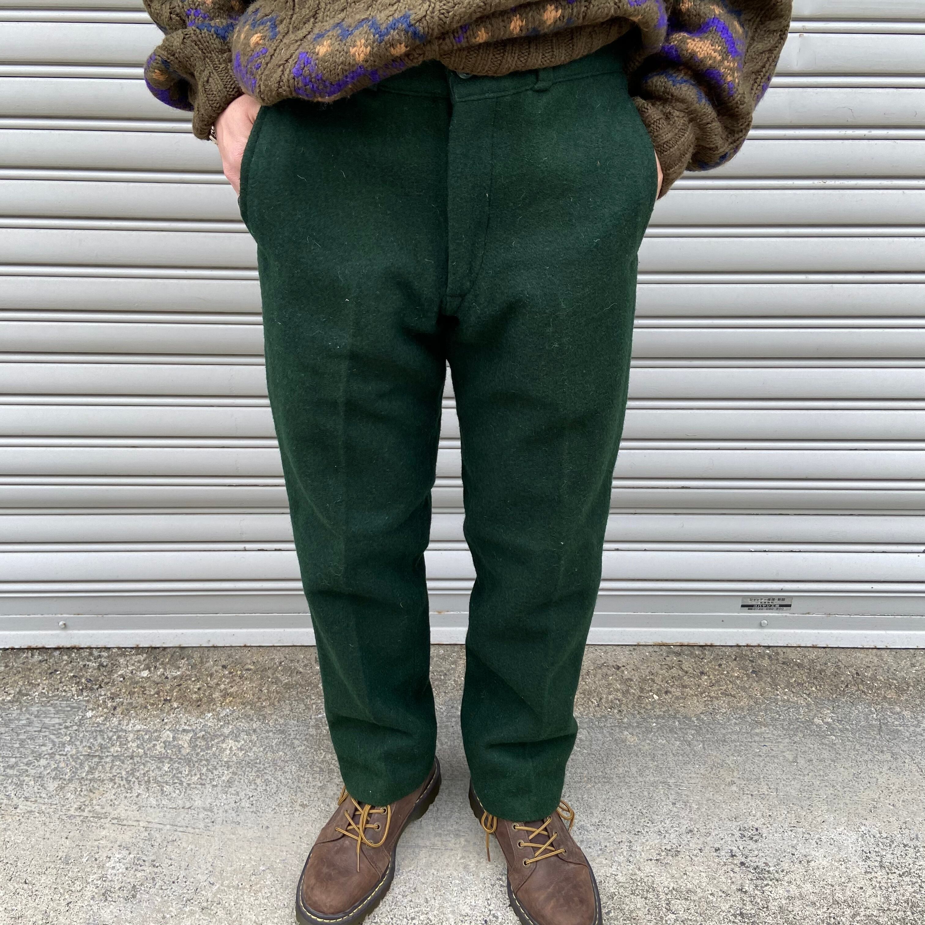 送料無料』Johnson woolen mills ウールパンツ USA製 70s 深緑 | 古着 