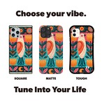 受注生産 iPhoneケース 赤い花と孔雀風モチーフの民芸柄｜鳥モチーフ PSYF032C