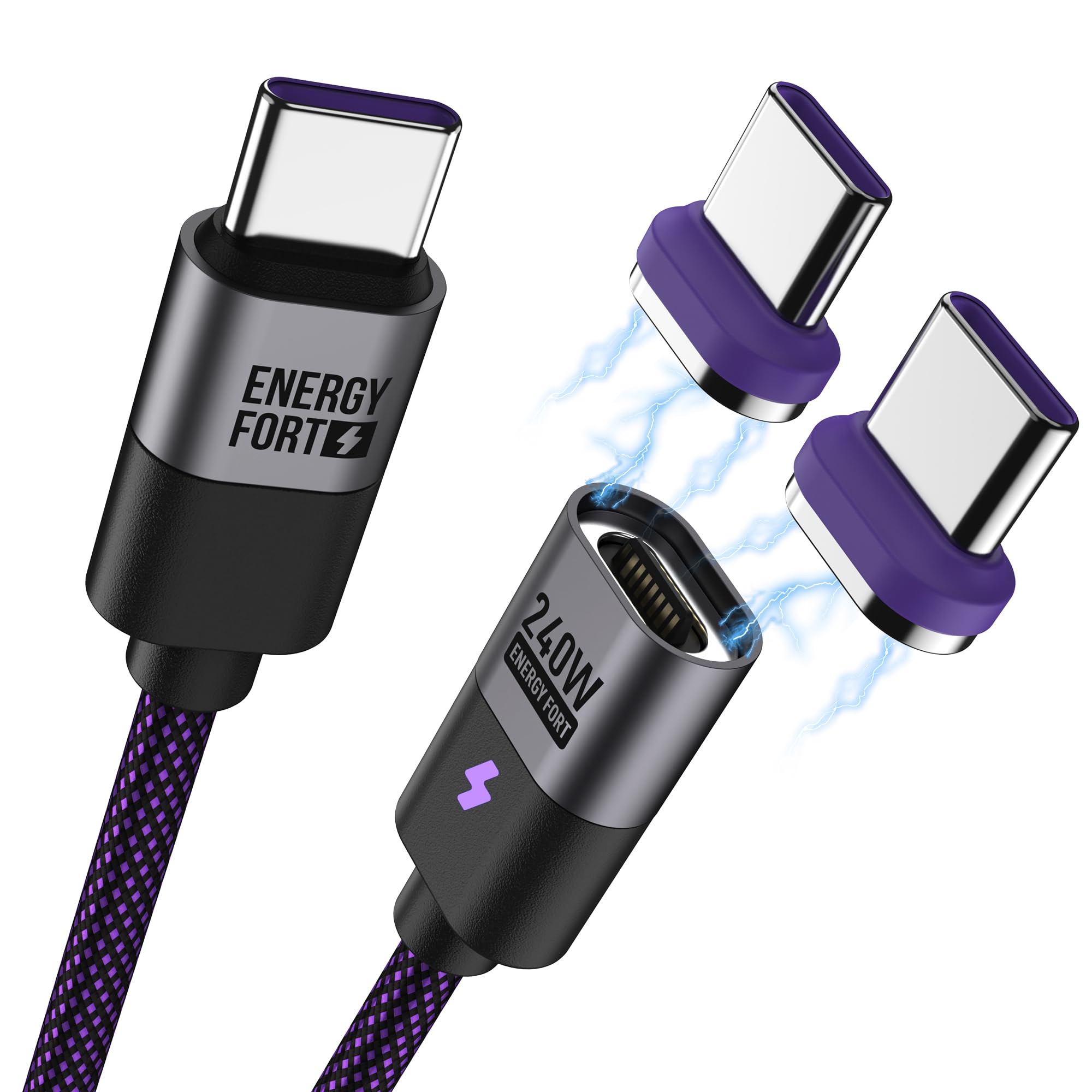 SIKAI CASE 240W マグネット 磁気充電ケーブル PD3.1 USB-C to USB-C 240Wまで支持 5A 超急速充電 Type-C端子 防塵 着脱式 led通電指示 断線防止 iPhone16/Xperia/Galaxy/ipad/PxileなどType-C機種対応(0.5m*1本 タイプC端子*2個)