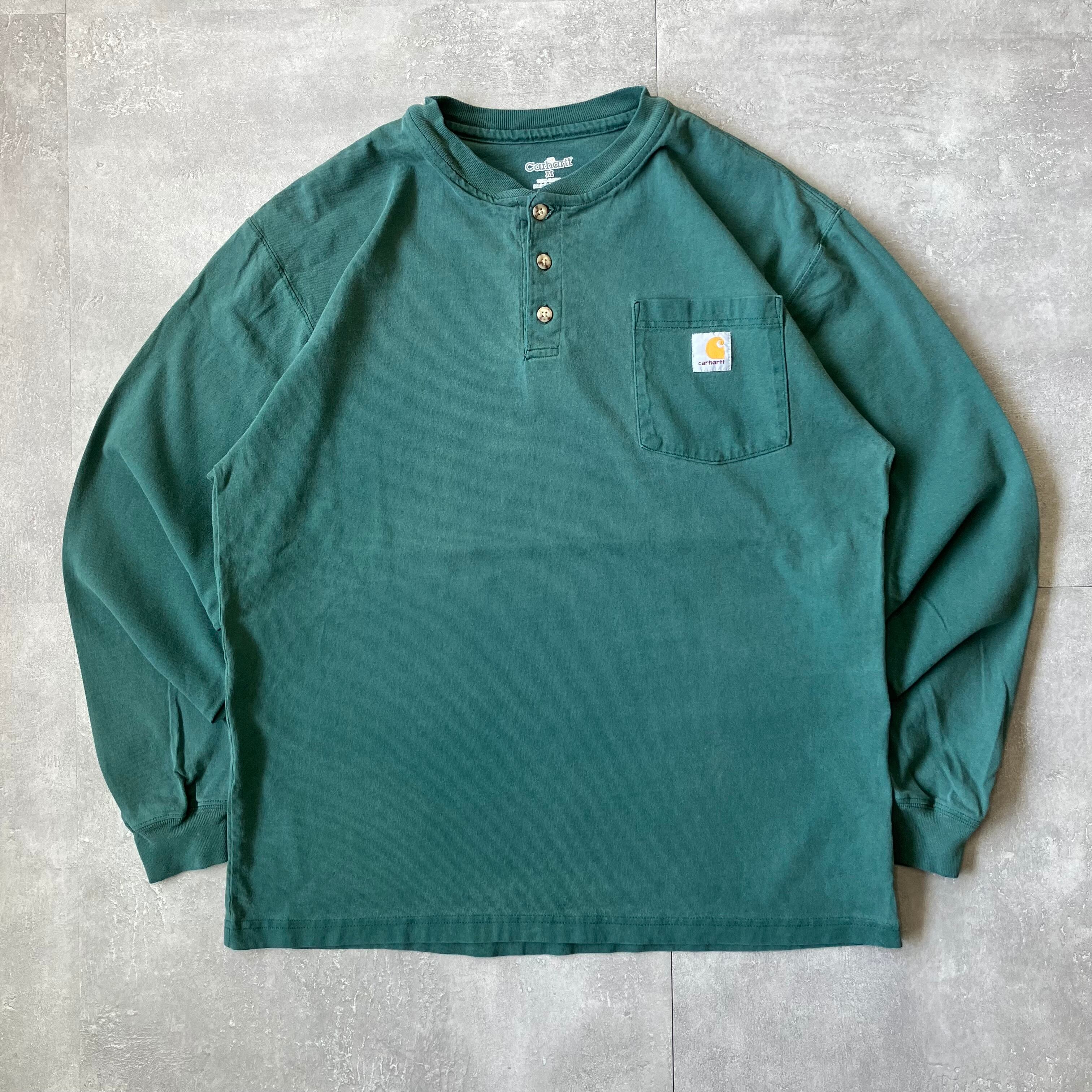 《M size》Carhartt カーハート ロングスリーブTシャツ ヘンリーネック グリーン No.3220