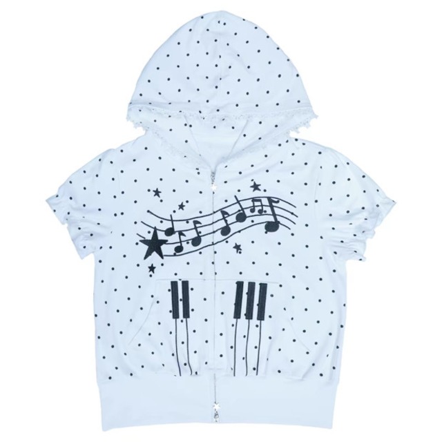 [Hashtag DDD] Bubble Sleeve Piano Dot Hooded Top