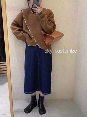 配色ステッチ　デザインニットプルオーバー　AJ2205-D05