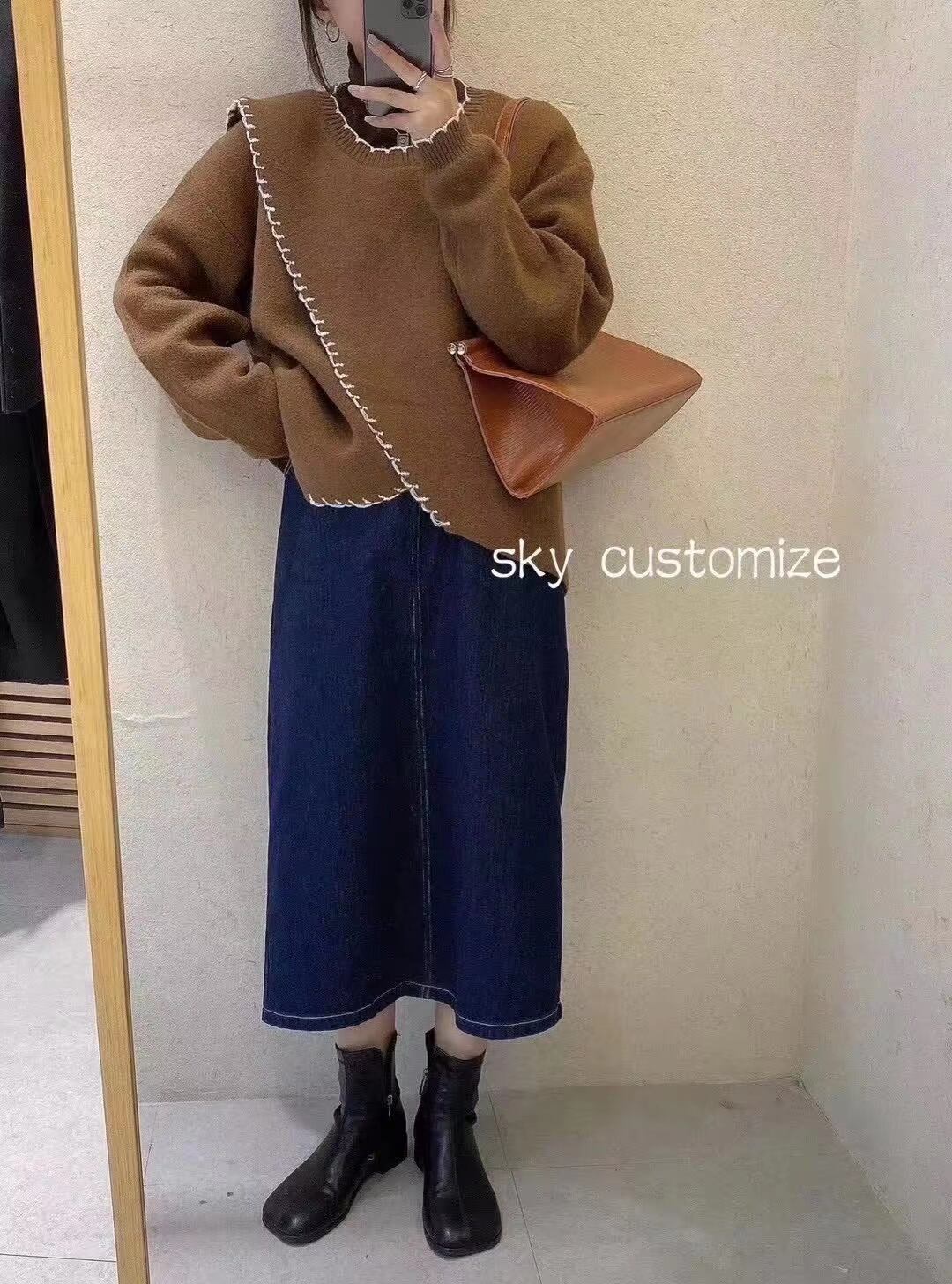 配色ステッチ　デザインニットプルオーバー　AJ2205-D05