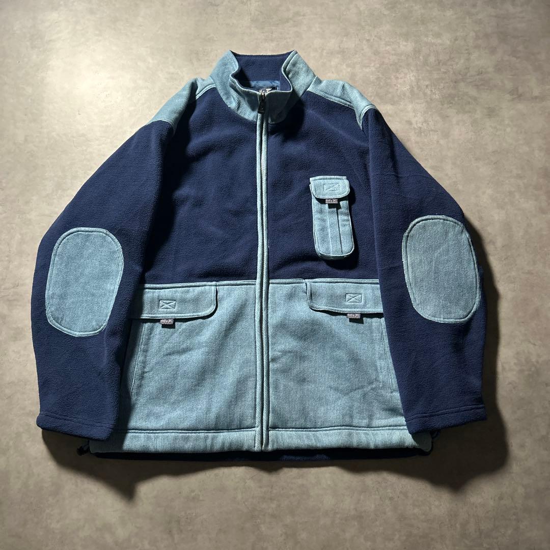 ヴィンテージ フリース 切り替え ブルー パッチワーク ジップアップ ジャケット