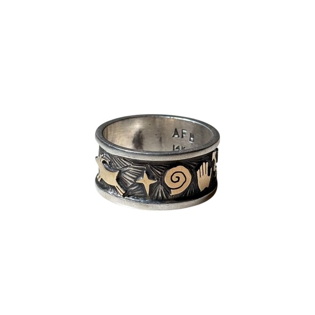 Navajo Arland Ben silver × k14 petroglyph ring
