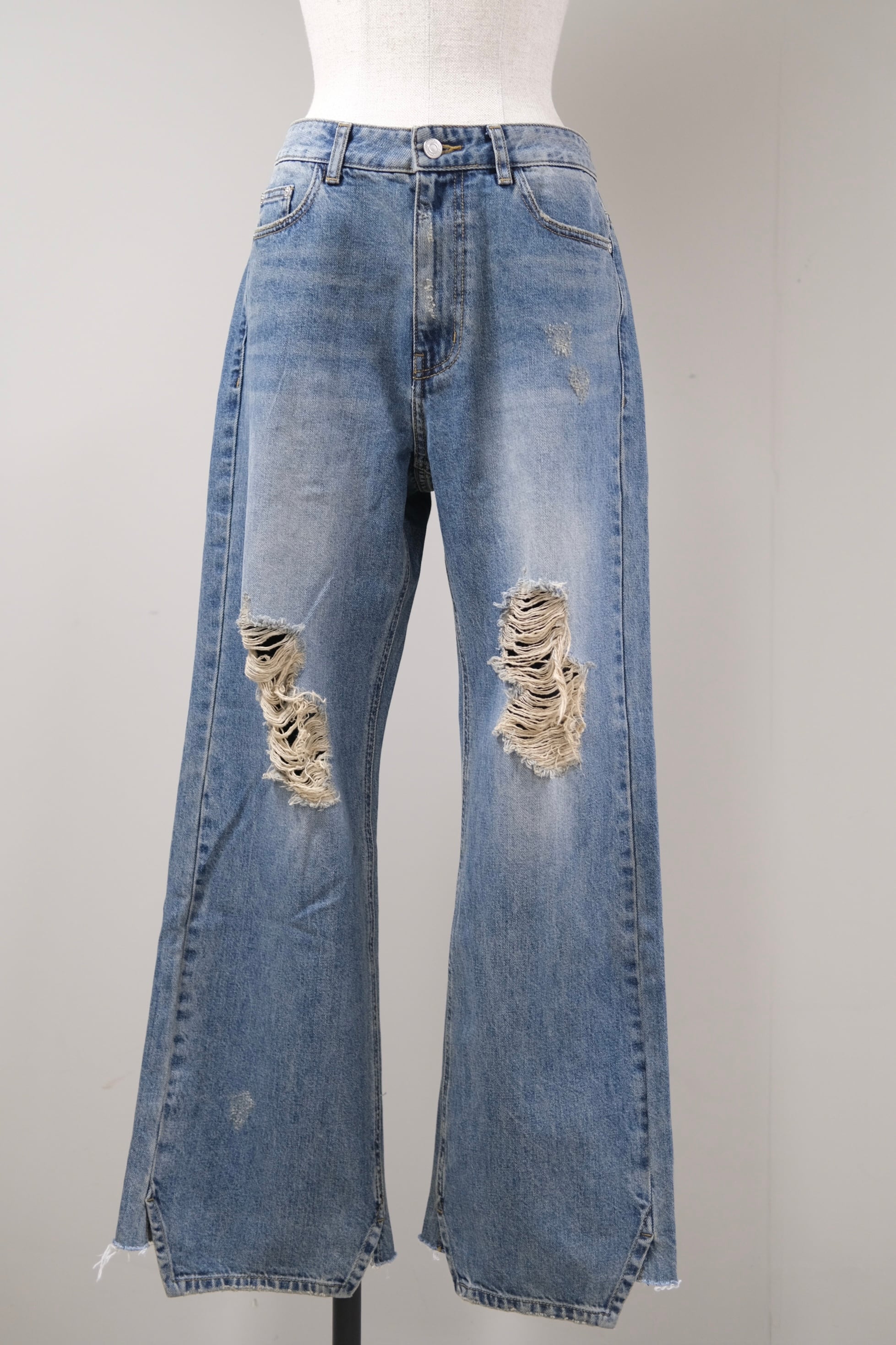 【OPEN YY】DISTRESSED LOOSE STRAIGHT JEANS