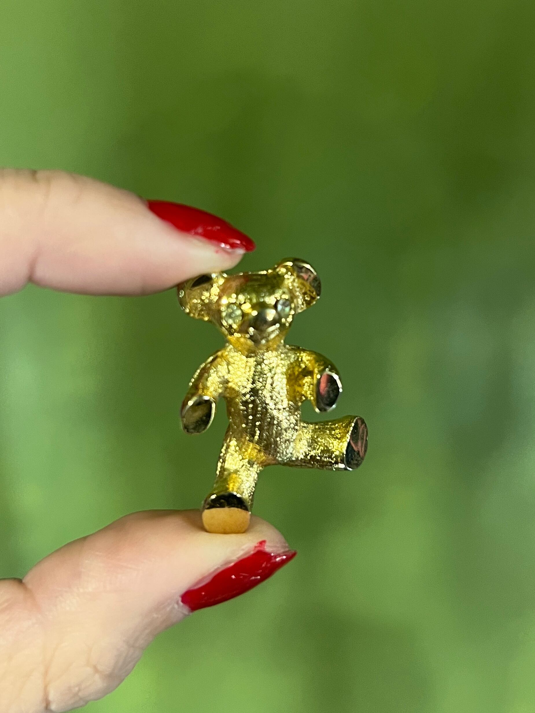 "costume jewelry" 80s gold teddy bear brooch