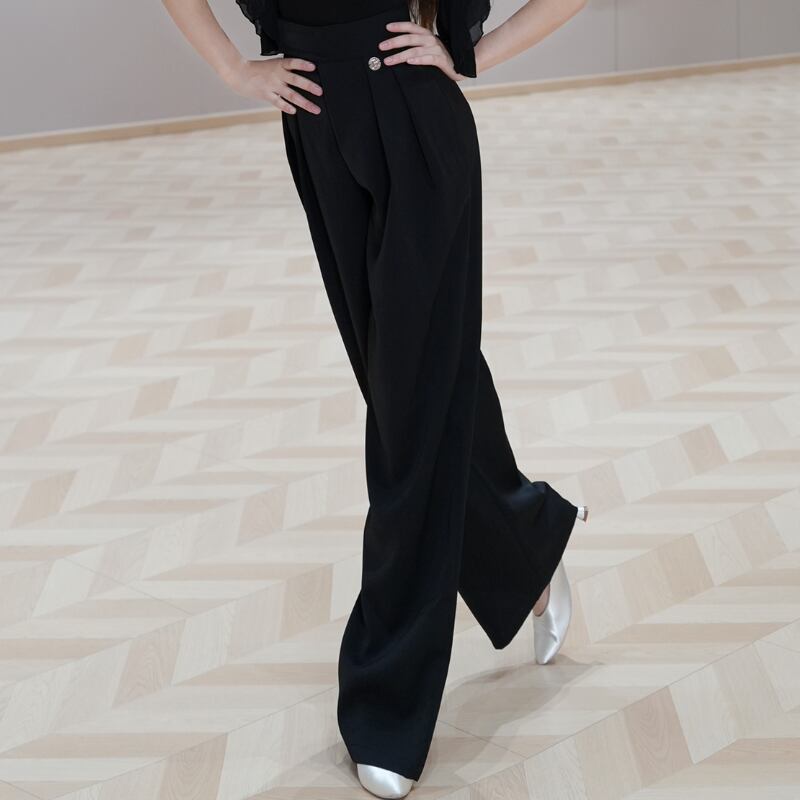 ハイウエスト ワイドレッグ ロング丈 ダンスパンツ ds1185