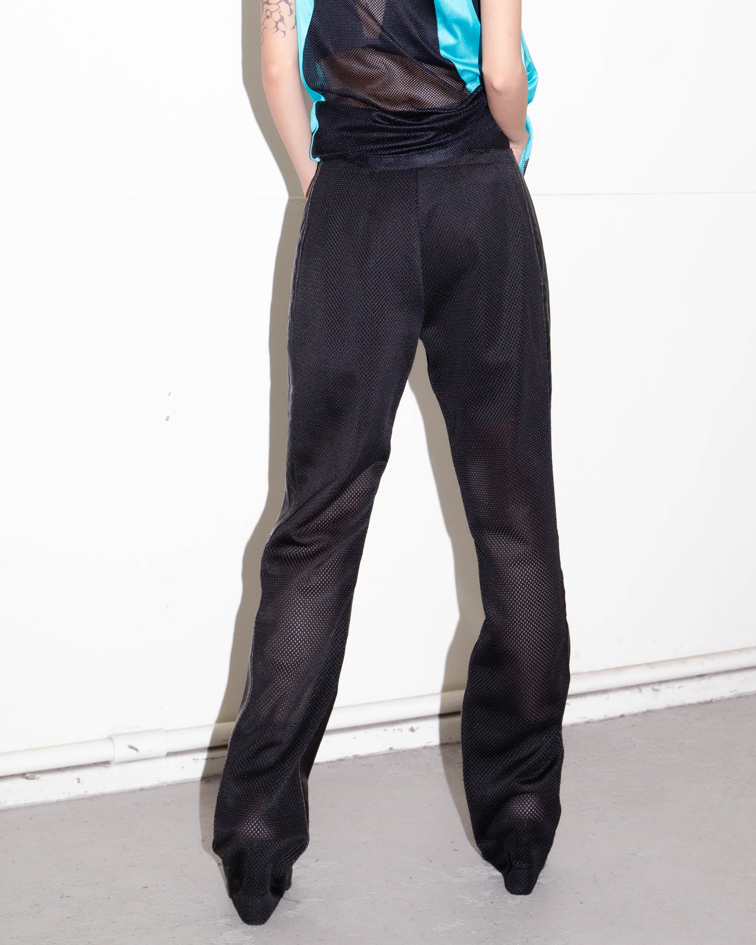 パンツ 90s DIRK BIKKEMBERGS Trousers late 1990s DIRK BIKKEMBERGS Pour la femme - leather × mesh