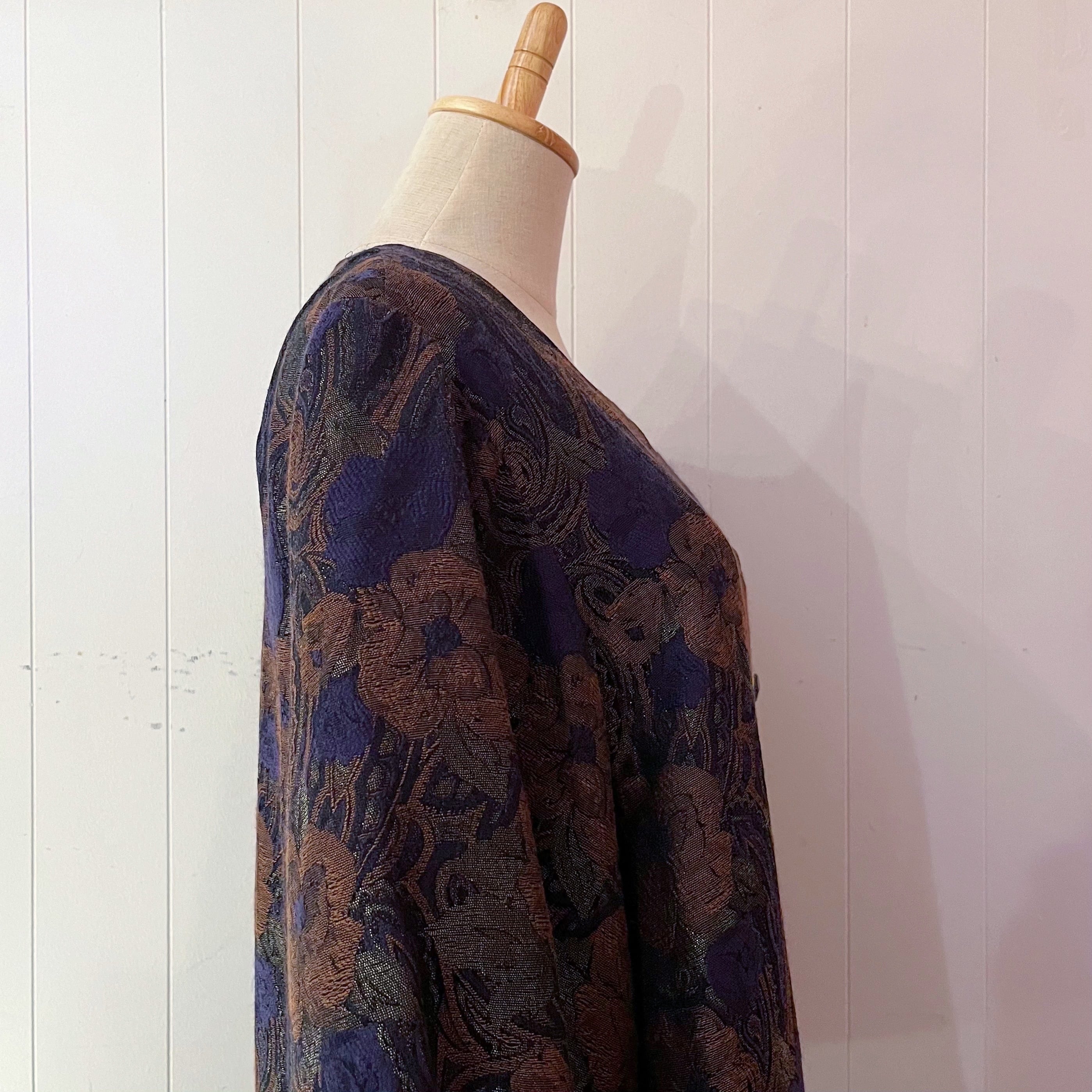 purple gold flower puff sleeve one-piece