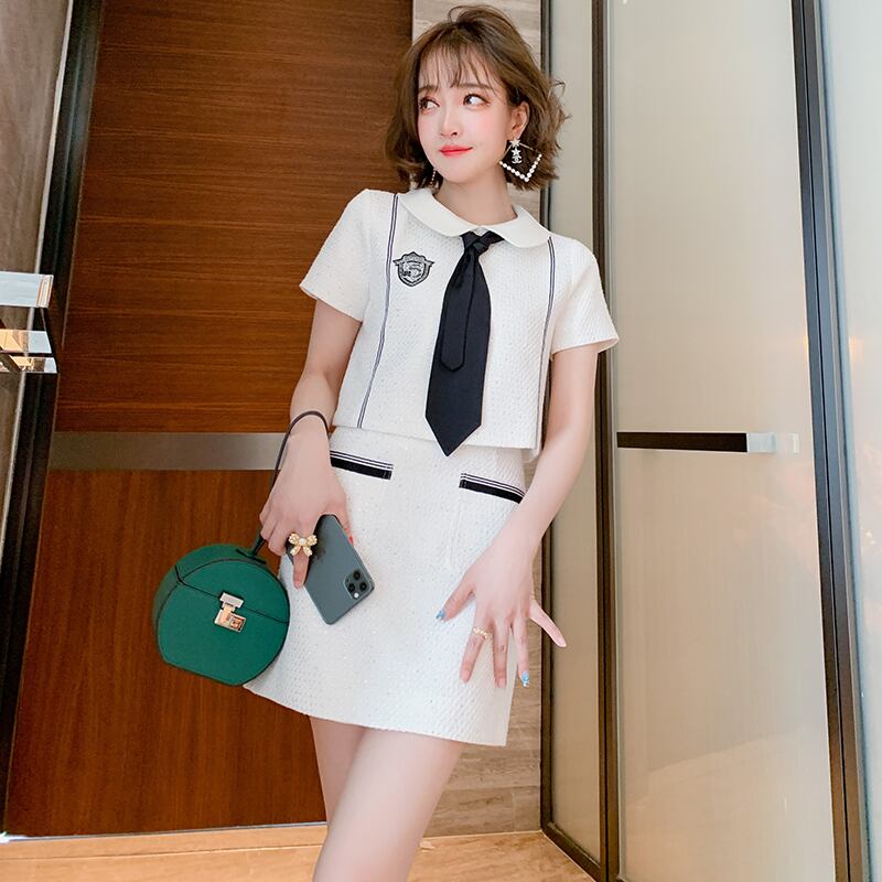 カラーツィードトップス Aラインスカート セット スタイル MIUCO1116968226