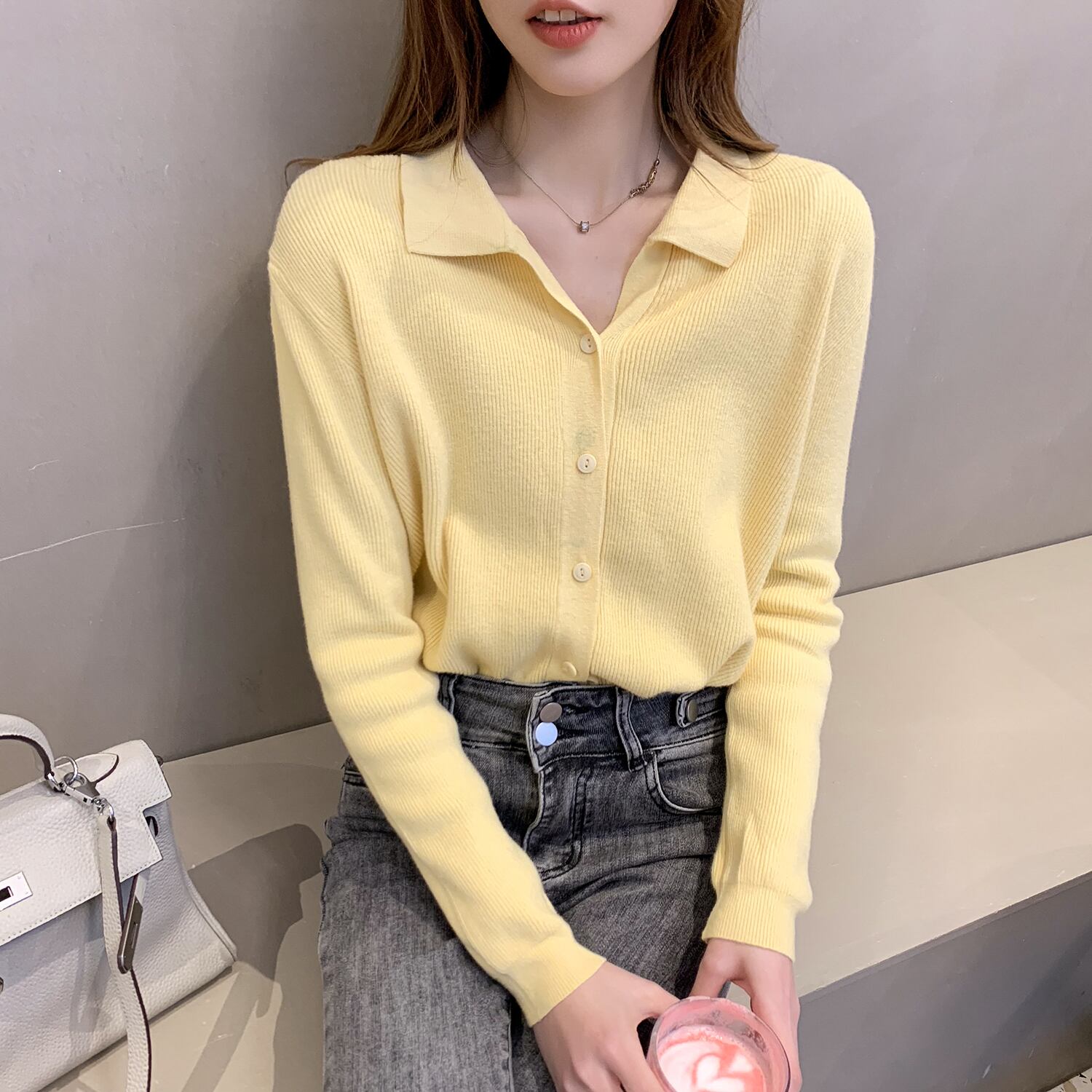 セーター スプリングイエローカーディガンジャケット 春物 6Du_Shop_Women6498420046