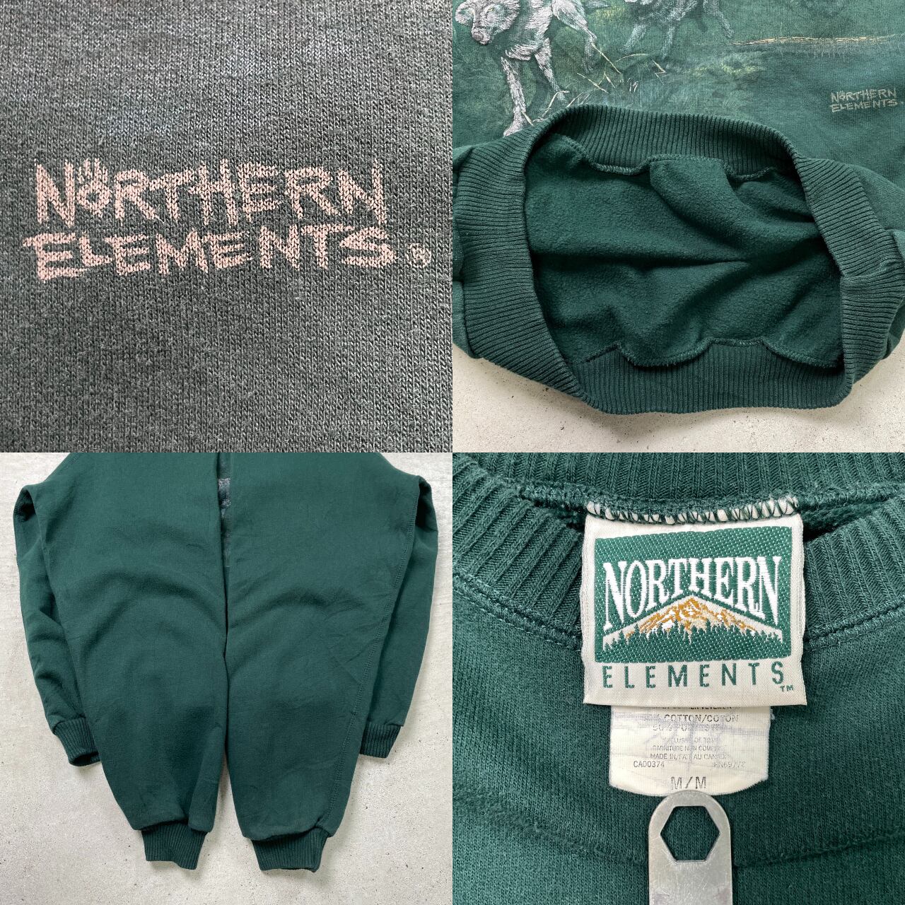 90年代 カナダ製 NORTHERN ELEMENTS オオカミ アニマル刺繍 スウェット