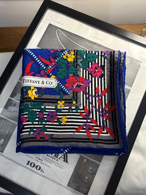 Tiffany & Co. / vintage royal blue flower pattern scarf.