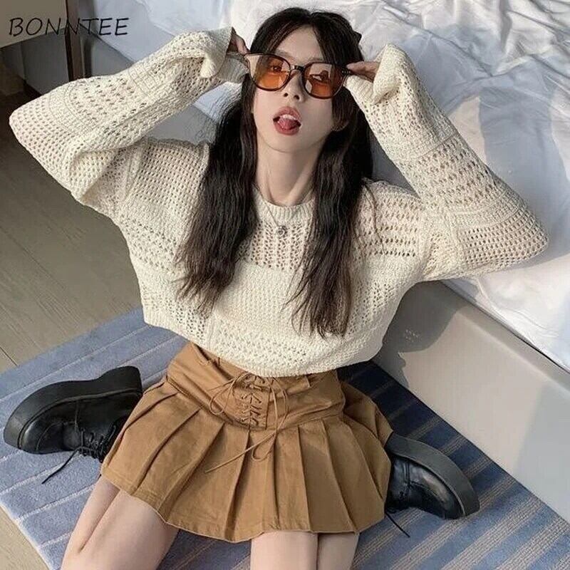 【新作】【送料無料】 プルオーバー女性純粋な色の気質女性インルーズフィットオルハイストリートオールマッチカジュアル学生新着ニット 025618467001