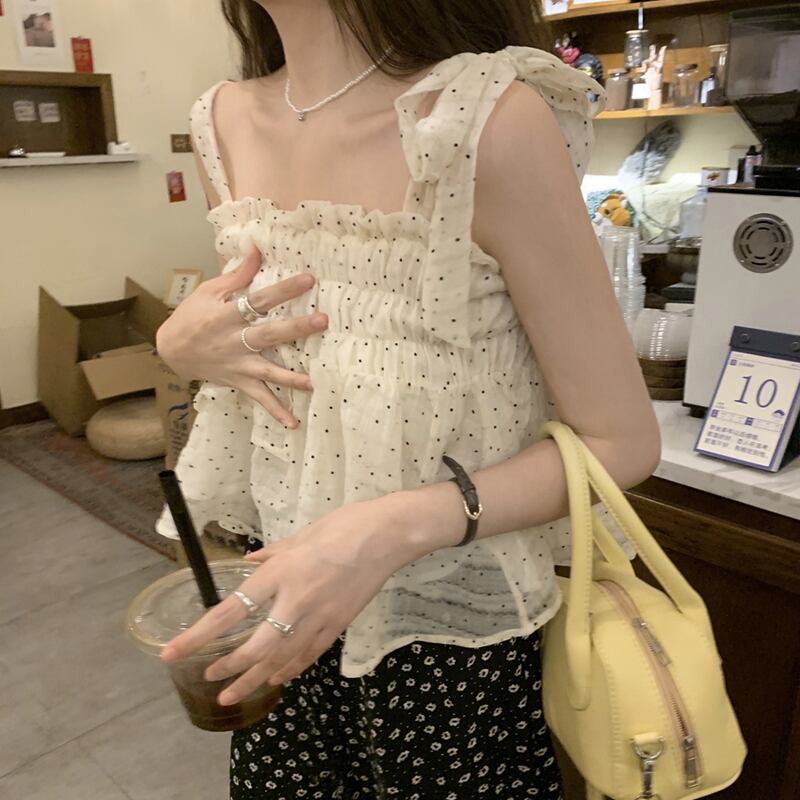 水玉レディースサマートップス ノースリーブ 大人ガーリー スウィート キュート カジュアル 夏物 スーパーモール69748188777