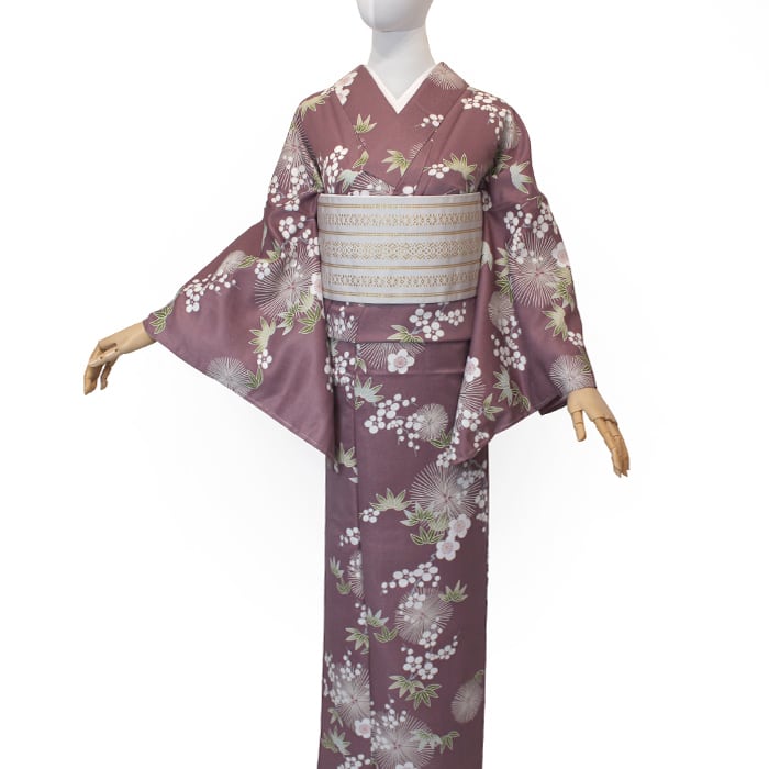 【洗える♪夏着物】小紋＊着物 花模様 薄紅藤色 化繊 カジュアル 4KP14 絽 夏着物 小紋 洗える着物 ポリエステル 水色 空色 ブルー 桜
