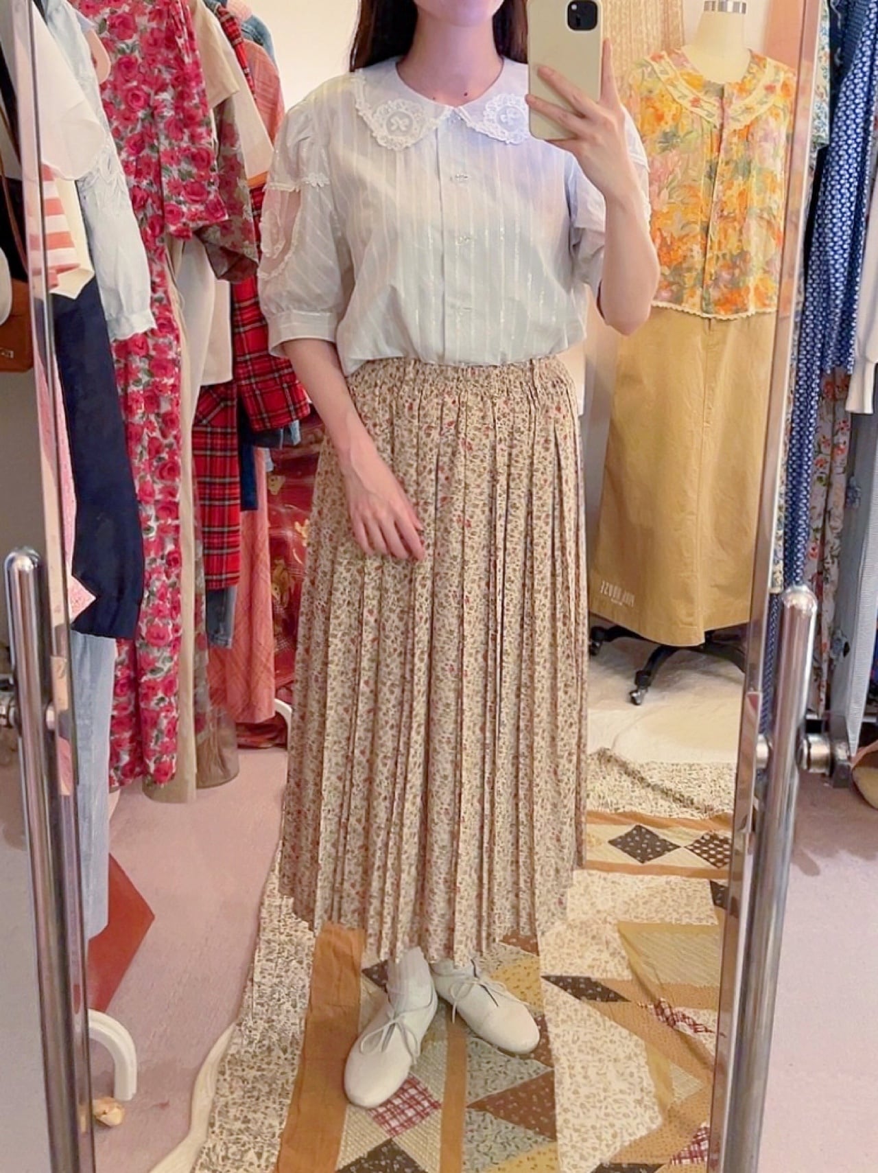 ribbon lace collar stripe blouse