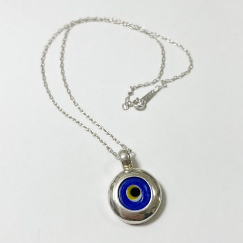 Old 925 Silver Glass Evil Eye Pendant Necklaces