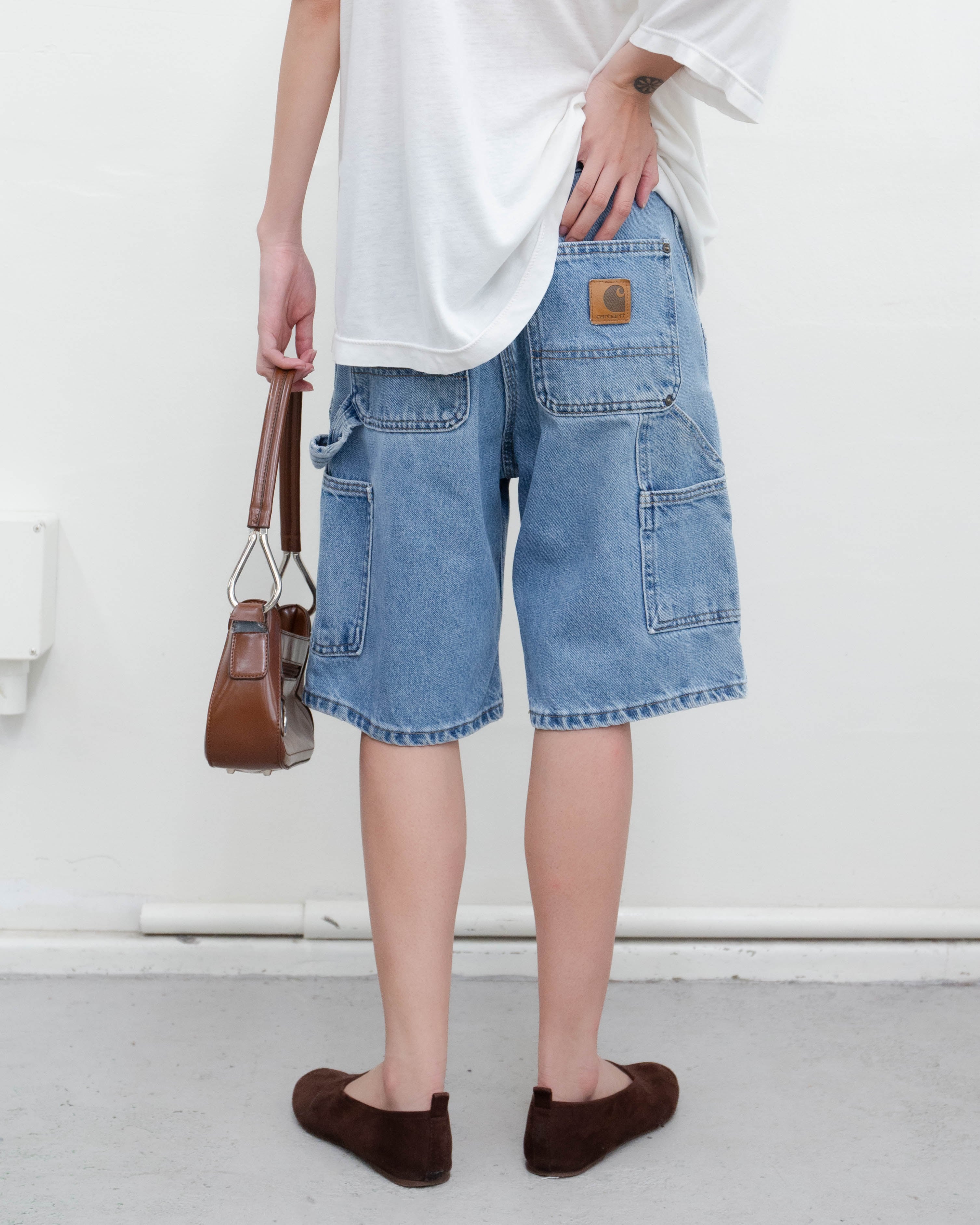 90s j.crew A2サンプリング ミリタリー コットンポプリン 巨人タグ 1990-00s Carhartt - double knee denim baggy shorts | LUIK FINN