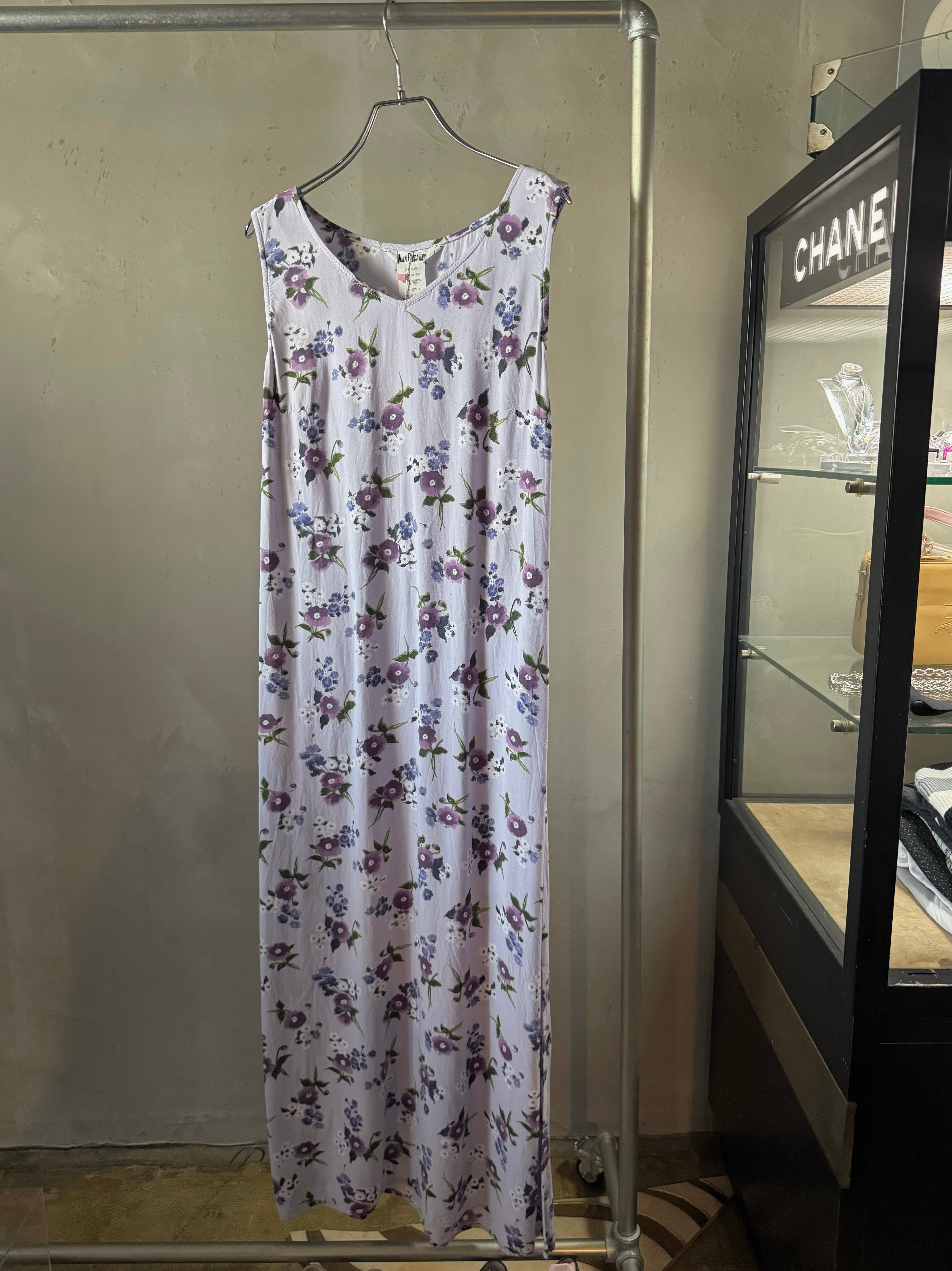 100% rayon flower lilac color dress(Bill vintage)