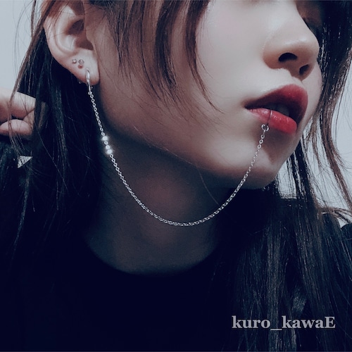 【 フェイクリップチェーンピアス 】 口 唇 イヤリング 病みかわいい 病みかわ ボディピアス アレルギー サージカルステンレス メンヘラ ゴシック 地雷 地雷系 チェーン 14G リングピアス メンズ 片耳